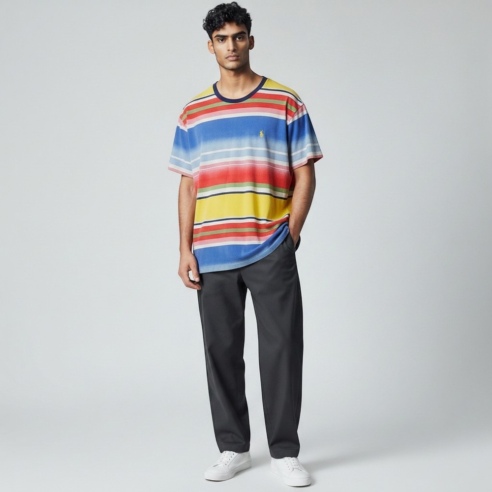 Polo Ralph Lauren Mens Multicolor Stripe Cotton Classic Fit Short Sleeve Shirt M